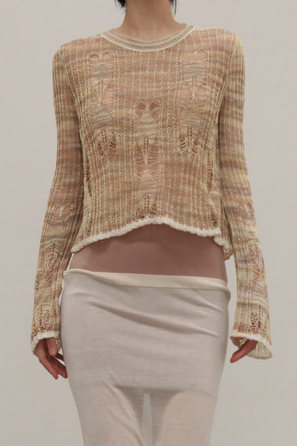 SWAYING/KNIT section dyed hollow bottoming shirt SW-SW24SS1T61-QIANZONG light brown PS86